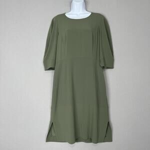 MM.LaFleur Womens Dress 10 Green Puff Sleeve Crepe Shift Career Travel Modest